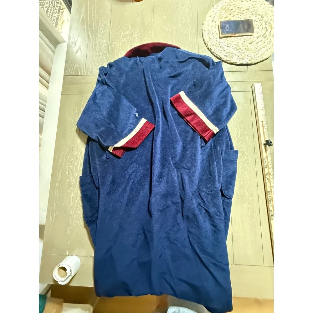 Vintage Christian Dior Robe Mens One Size Navy‎ Blue Velour Monsieur Loungewear
